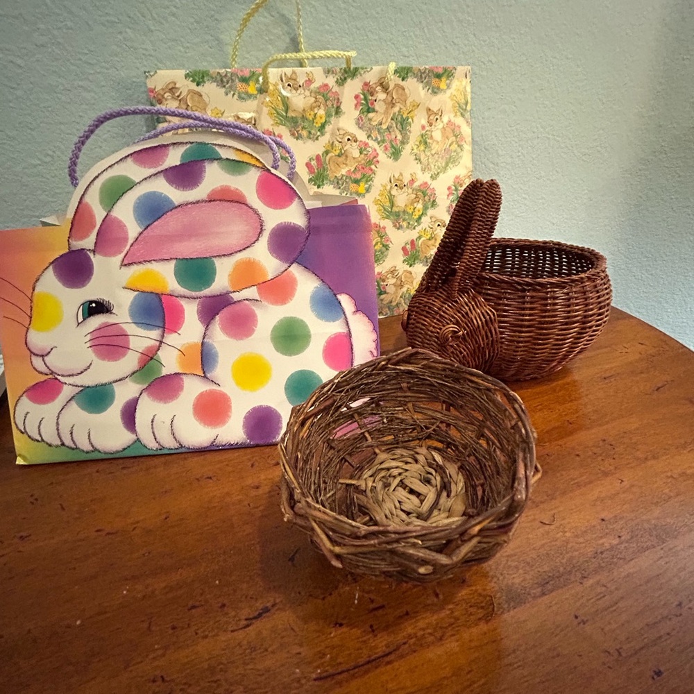 Colorful Bunny Tote and Wicker Baskets